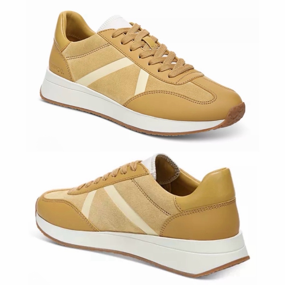 VINCE • Mustard Yellow Ohara Leather/Suede Lace-Up Oxford Sneakers, 10 - Picture 2 of 16